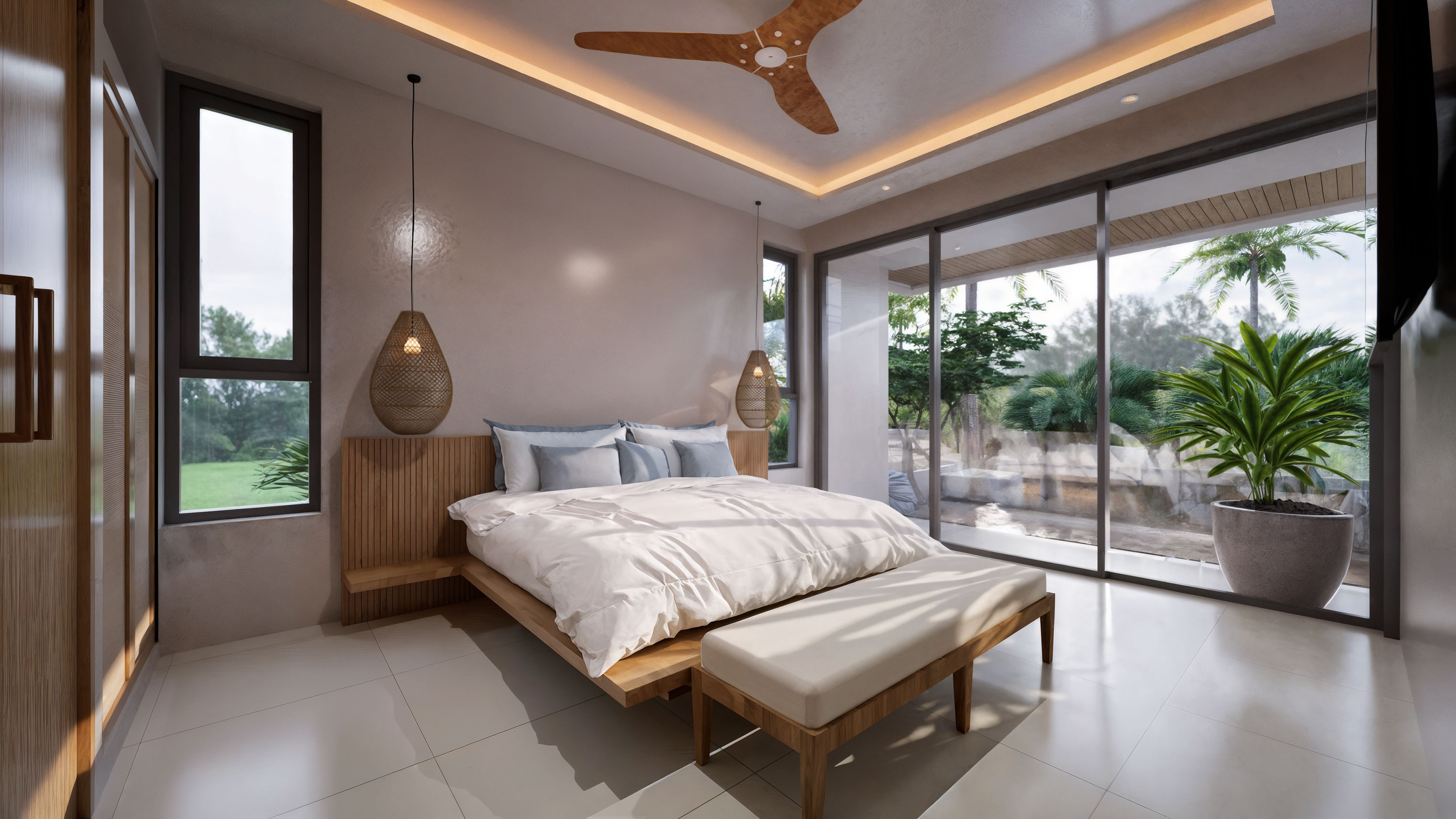 Guest bedroom with pool terrace access